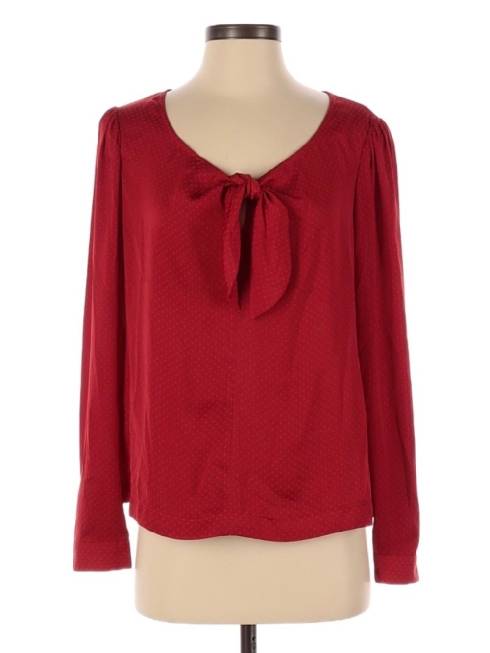 CAbi red long sleeve blouse with tie detail—Size small